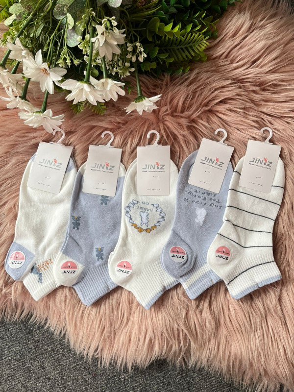 5 pairs Combo Pastel Blue Mix Ankle Socks For Women