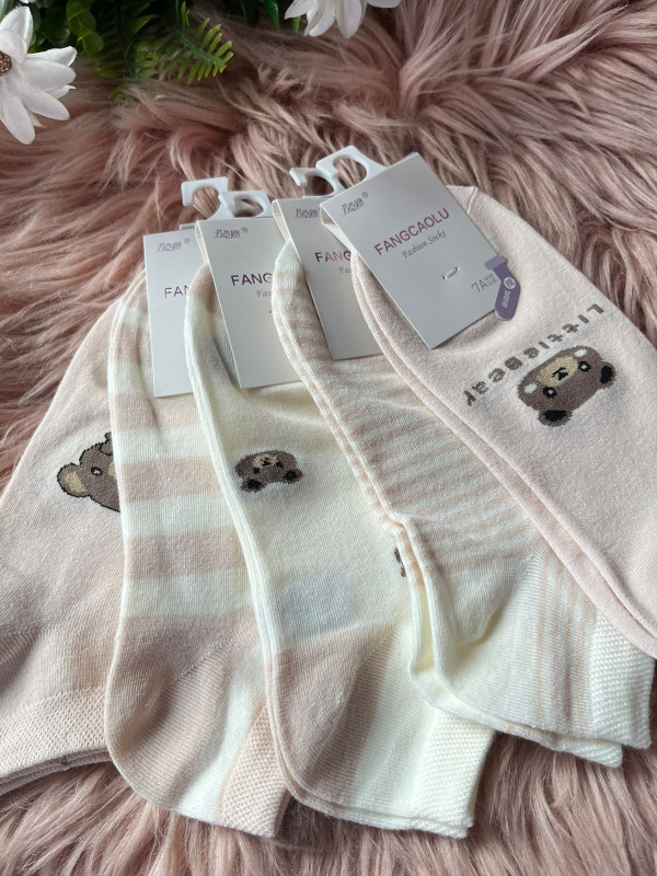 5 pairs Combo Cute Bear Print Ankle Socks For Women
