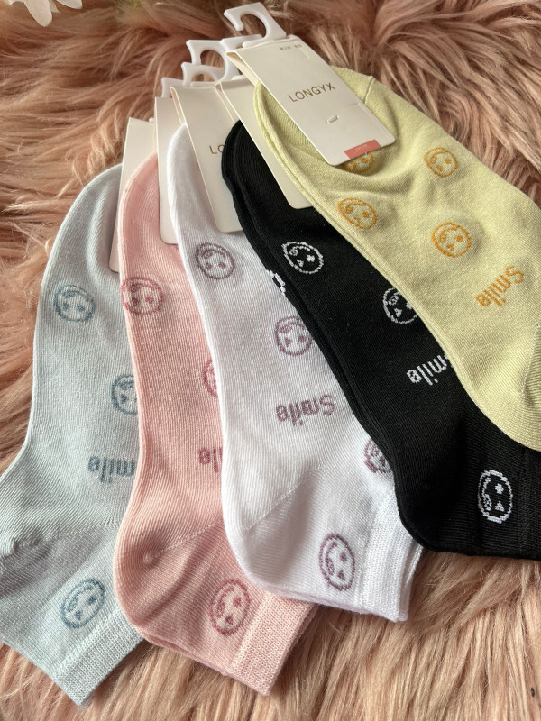 5 pairs Combo Smile Emoji Printed Ankle Socks For Women