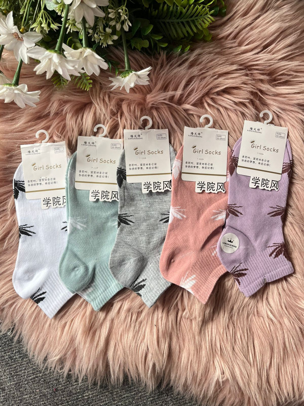 5 pairs Combo Hem print Ankle Socks For Women
